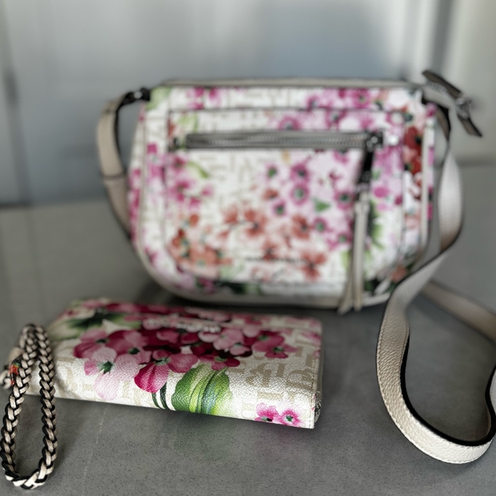 Floral cross body bag and wallet